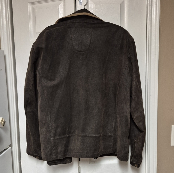 EXCELLED Men's Dark Brown and Tan Bomber  Leather Jacket - Picture 3 of 5